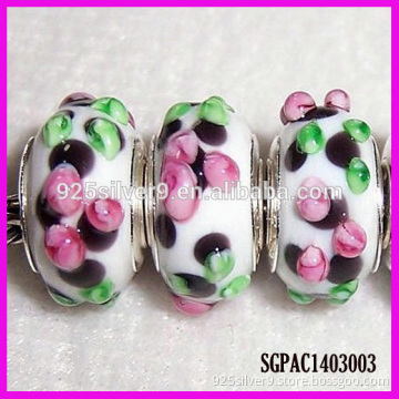 Solid silver core stamped 925 Murano Lanpwork glass beads fit European charm bracelet